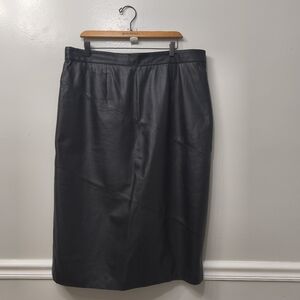 Vtg. Chia 100% Black Leather Midi A-line Skirt Size 20 Minimalist Closet Staple